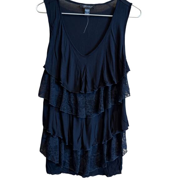 Cable & Gauge Ruffled Black Tank Blouse Lace Medium - Picture 1 of 4